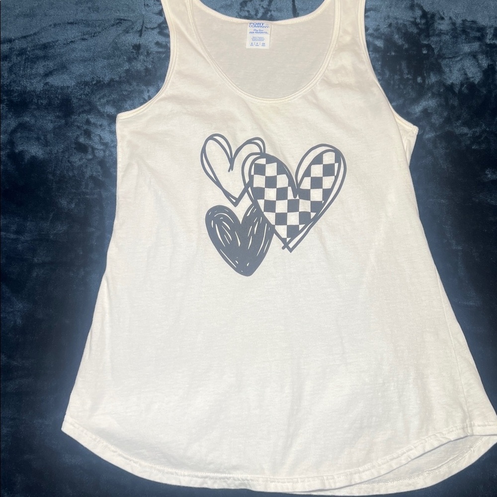 Port and Company Black and White  Heart Tank Top